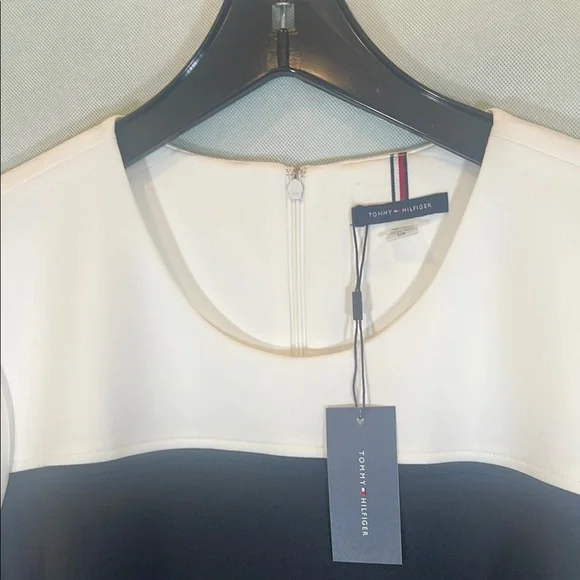 Tommy Hilfiger White and BLACK Asymmetrical Sheath Dress - Picture 3 of 9